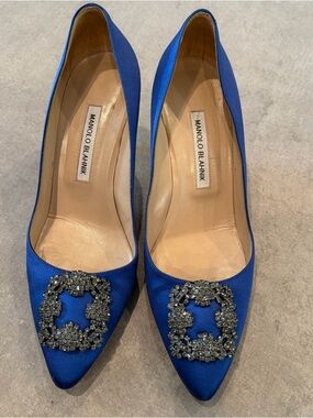 MANOLO BLAHNIK Hangisi Satin High-Heel Pumps Blue Size 41 us 11